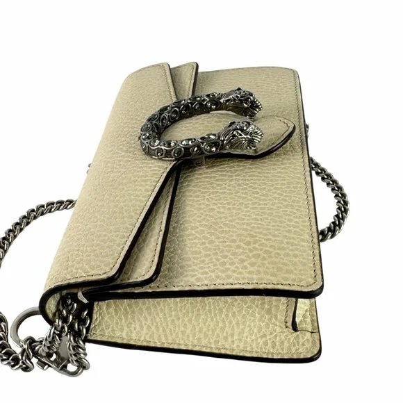 GUCCI Dionysus Super Mini Crystal Beige Leather Crossbody Bag Made in Italy - Picture 9 of 15